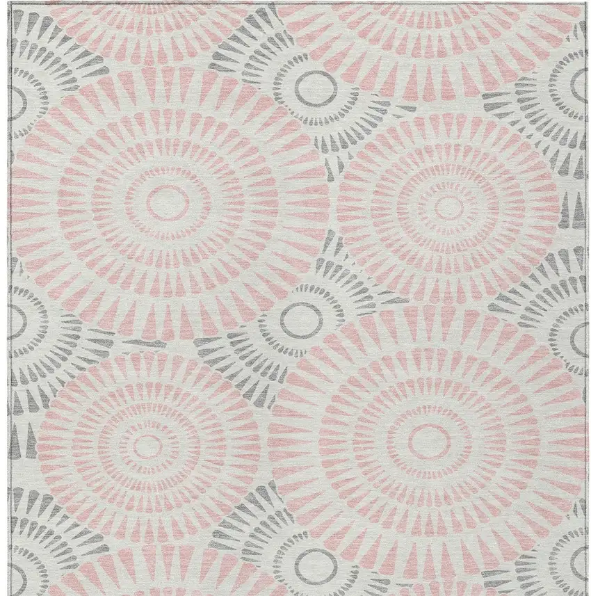 Pink Gray And Ivory Geometric Washable Indoor Outdoor Area Rug Photo 7