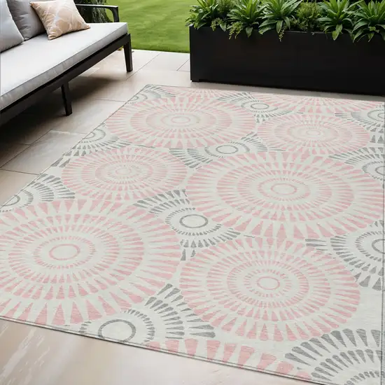 Pink Gray And Ivory Geometric Washable Indoor Outdoor Area Rug Photo 1