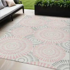 Photo of Pink Gray And Ivory Geometric Washable Indoor Outdoor Area Rug