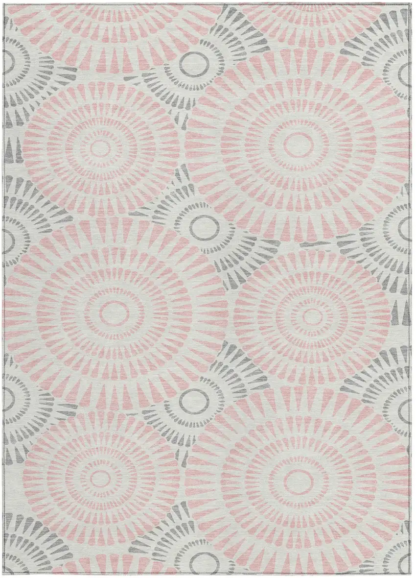 Pink Gray And Ivory Geometric Washable Indoor Outdoor Area Rug Photo 6