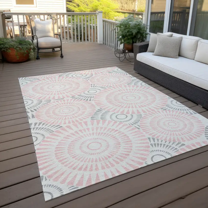 Pink Gray And Ivory Geometric Washable Indoor Outdoor Area Rug Photo 7