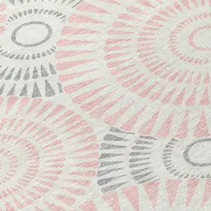 Photo of Pink Gray And Ivory Geometric Washable Indoor Outdoor Area Rug