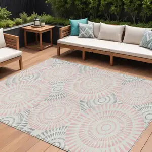 Photo of Pink Gray And Ivory Geometric Washable Indoor Outdoor Area Rug