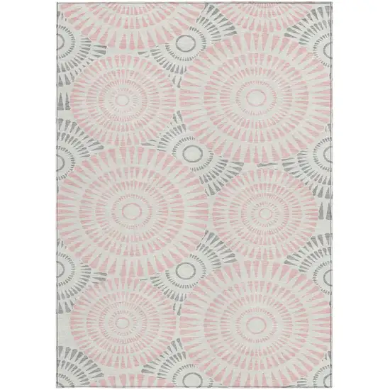 Pink Gray And Ivory Geometric Washable Indoor Outdoor Area Rug Photo 7