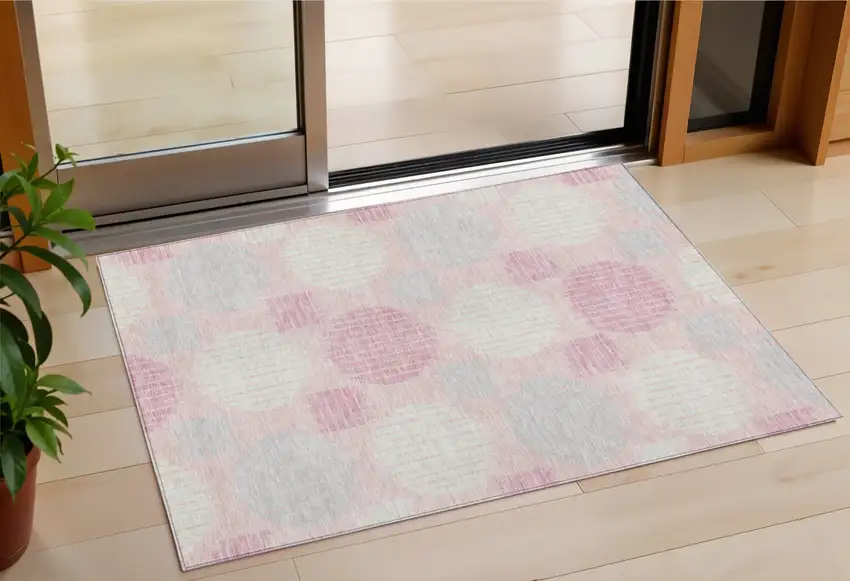Pink Gray And Ivory Geometric Washable Indoor Outdoor Area Rug Photo 1