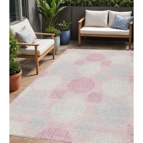 Pink Gray And Ivory Geometric Washable Indoor Outdoor Area Rug Photo 1