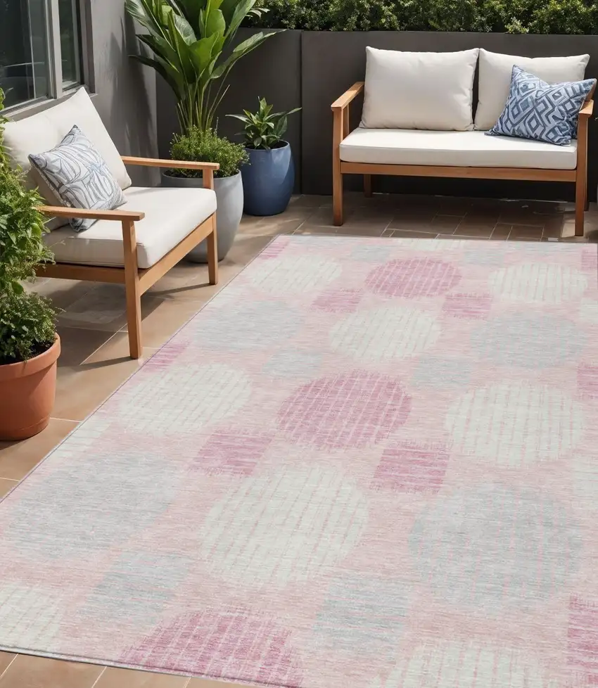Pink Gray And Ivory Geometric Washable Indoor Outdoor Area Rug Photo 1
