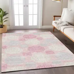 Photo of Pink Gray And Ivory Geometric Washable Indoor Outdoor Area Rug
