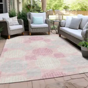 Photo of Pink Gray And Ivory Geometric Washable Indoor Outdoor Area Rug