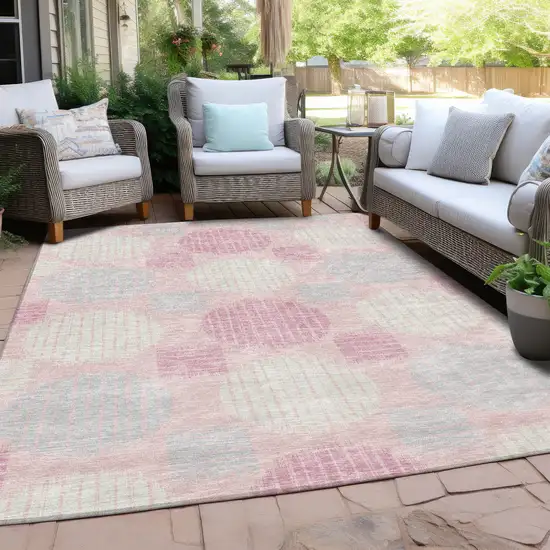 Pink Gray And Ivory Geometric Washable Indoor Outdoor Area Rug Photo 8