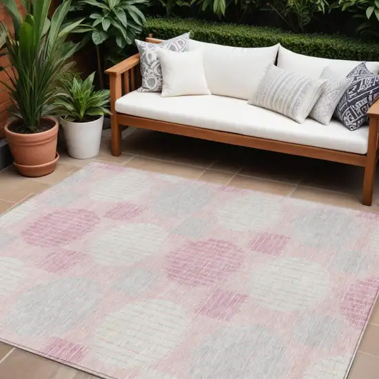 Pink Gray And Ivory Geometric Washable Indoor Outdoor Area Rug Photo 1