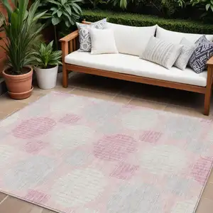 Photo of Pink Gray And Ivory Geometric Washable Indoor Outdoor Area Rug