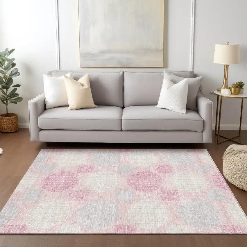 Pink Gray And Ivory Geometric Washable Indoor Outdoor Area Rug Photo 9