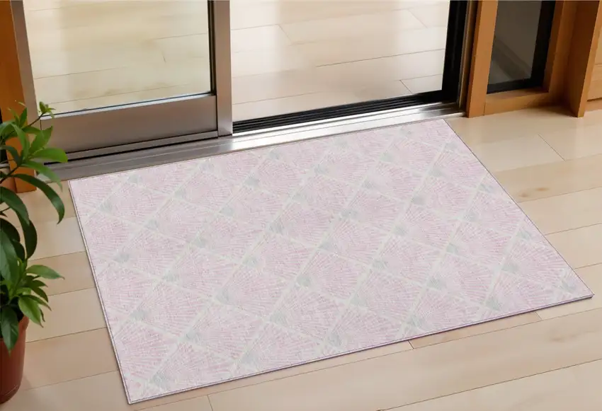 Pink Gray And Ivory Geometric Washable Indoor Outdoor Area Rug Photo 1