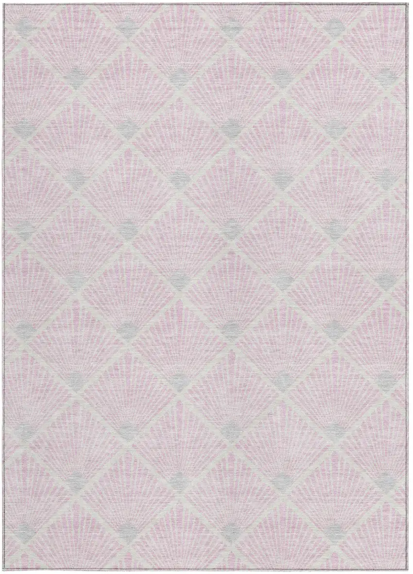 Pink Gray And Ivory Geometric Washable Indoor Outdoor Area Rug Photo 7