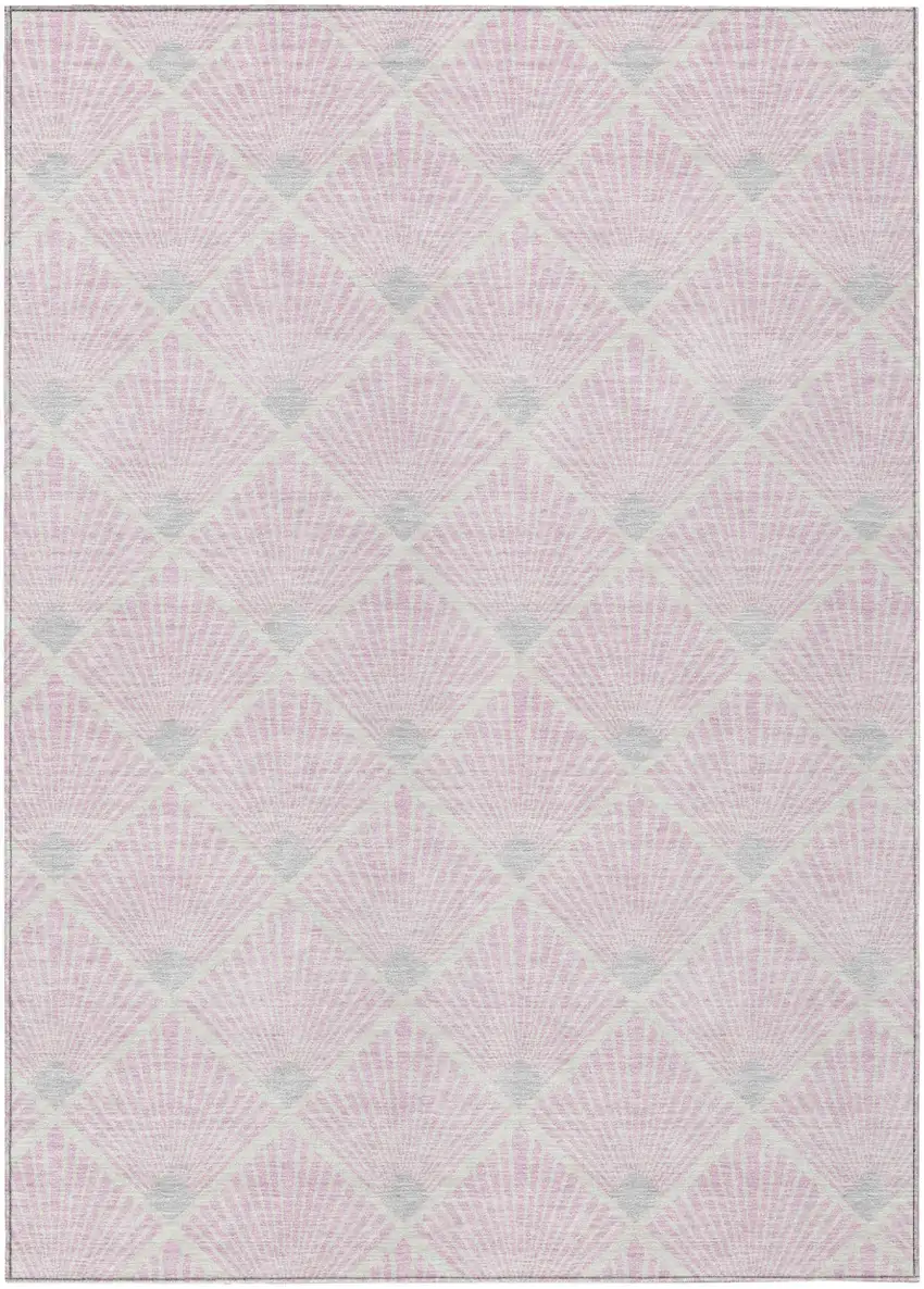 Pink Gray And Ivory Geometric Washable Indoor Outdoor Area Rug Photo 2