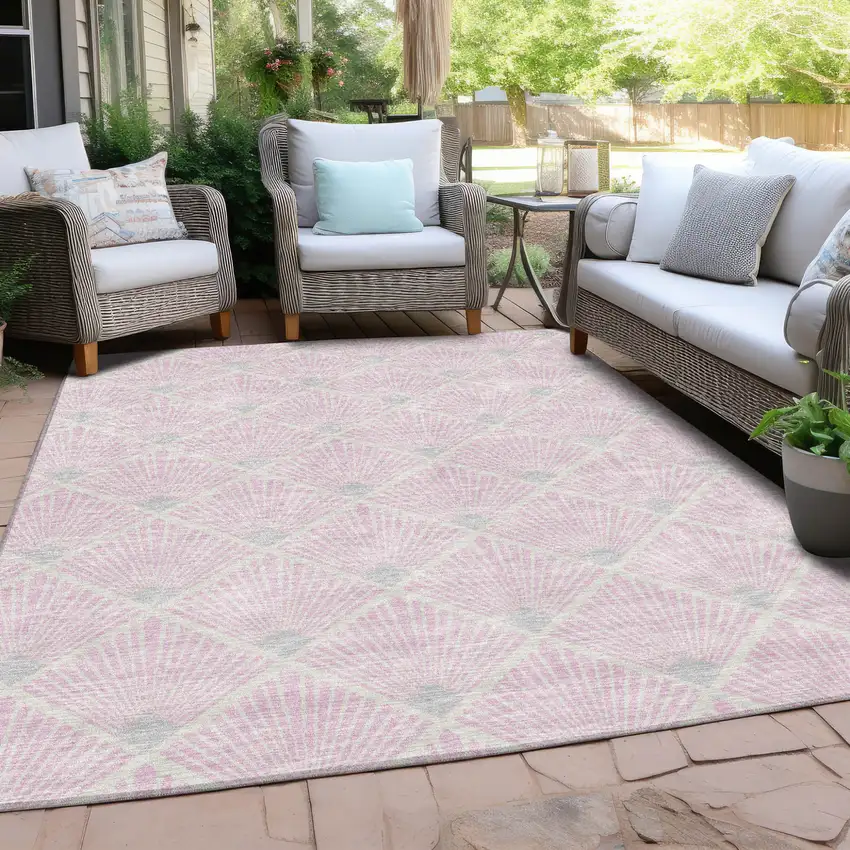 Pink Gray And Ivory Geometric Washable Indoor Outdoor Area Rug Photo 8