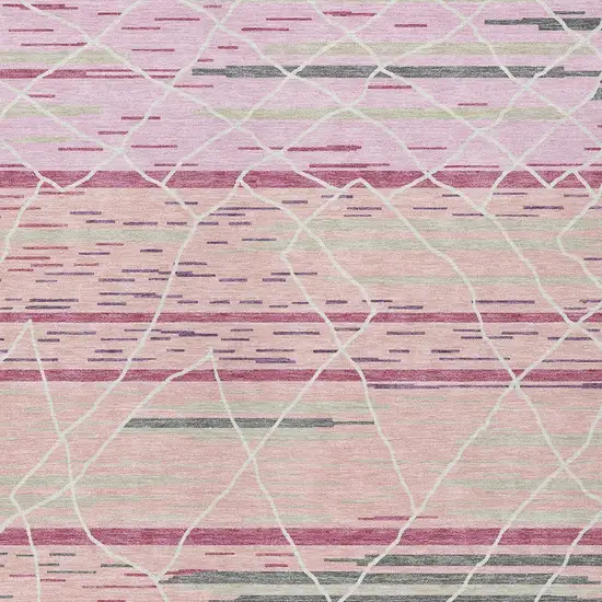 Pink Gray And Ivory Striped Washable Indoor Outdoor Area Rug Photo 7