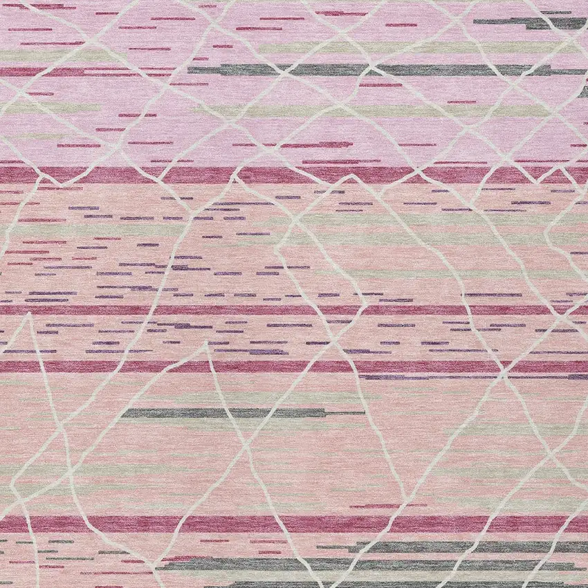 Pink Gray And Ivory Striped Washable Indoor Outdoor Area Rug Photo 7