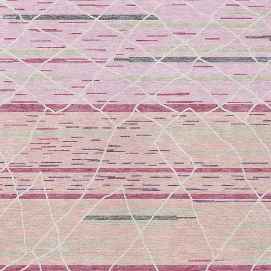 Pink Gray And Ivory Striped Washable Indoor Outdoor Area Rug Photo 5