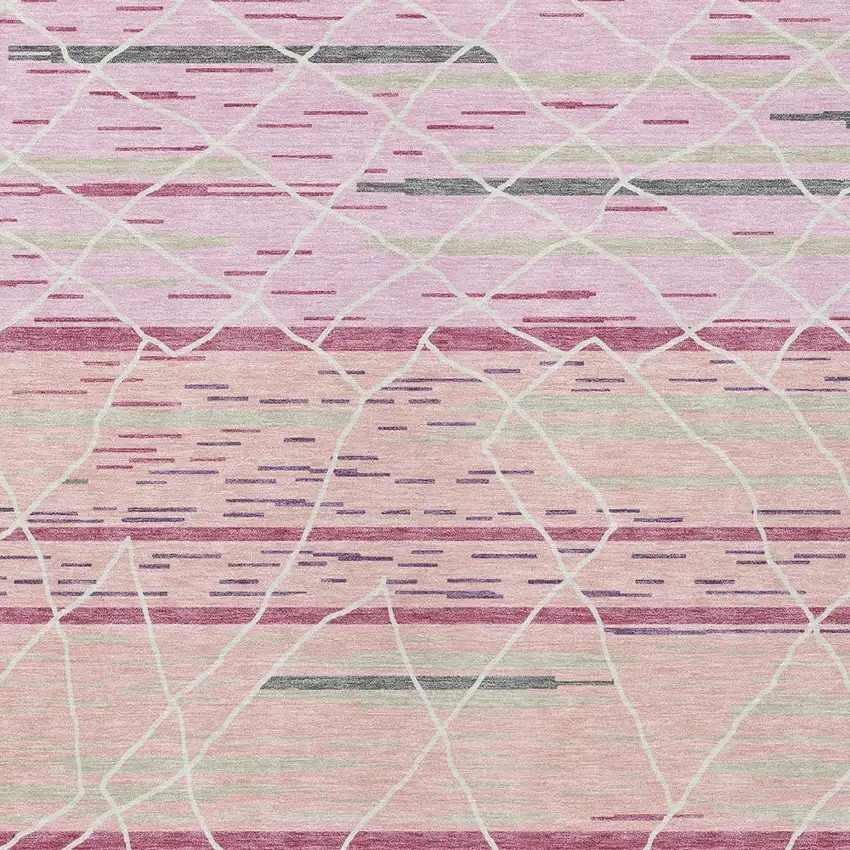 Pink Gray And Ivory Striped Washable Indoor Outdoor Area Rug Photo 5