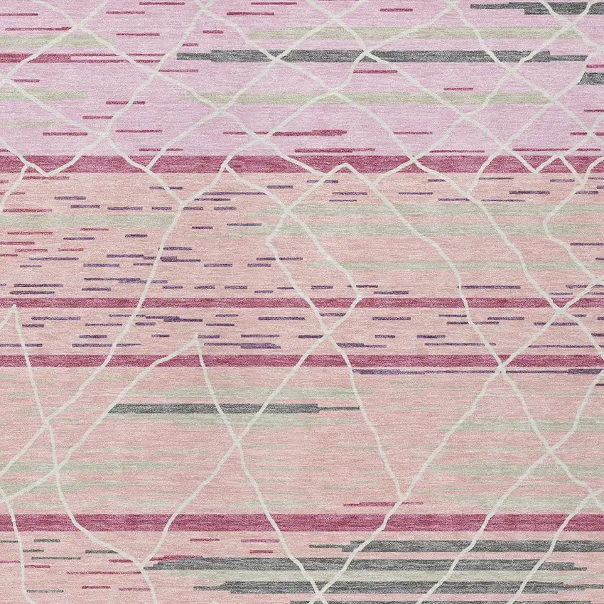 Pink Gray And Ivory Striped Washable Indoor Outdoor Area Rug Photo 7