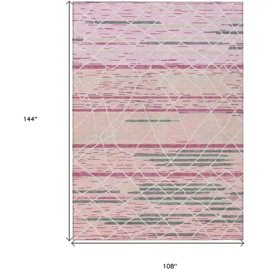 Pink Gray And Ivory Striped Washable Indoor Outdoor Area Rug Photo 3