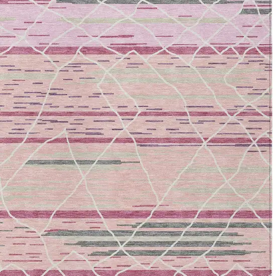 Pink Gray And Ivory Striped Washable Indoor Outdoor Area Rug Photo 7