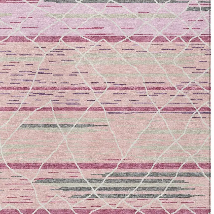 Pink Gray And Ivory Striped Washable Indoor Outdoor Area Rug Photo 7