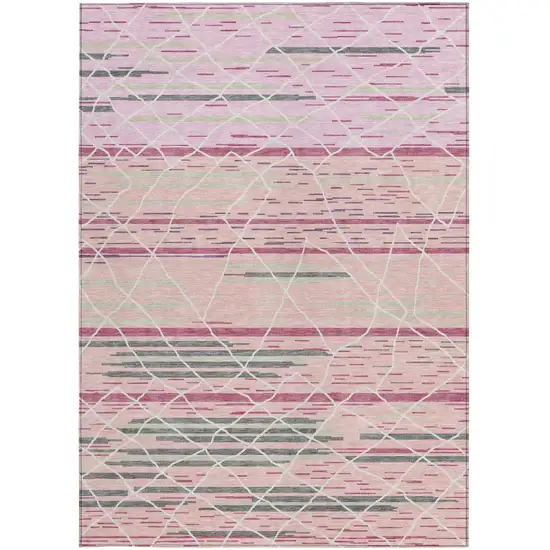 Pink Gray And Ivory Striped Washable Indoor Outdoor Area Rug Photo 8