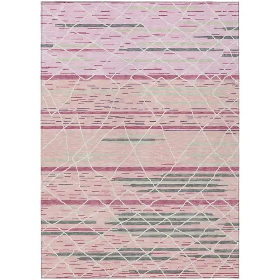 Pink Gray And Ivory Striped Washable Indoor Outdoor Area Rug Photo 2