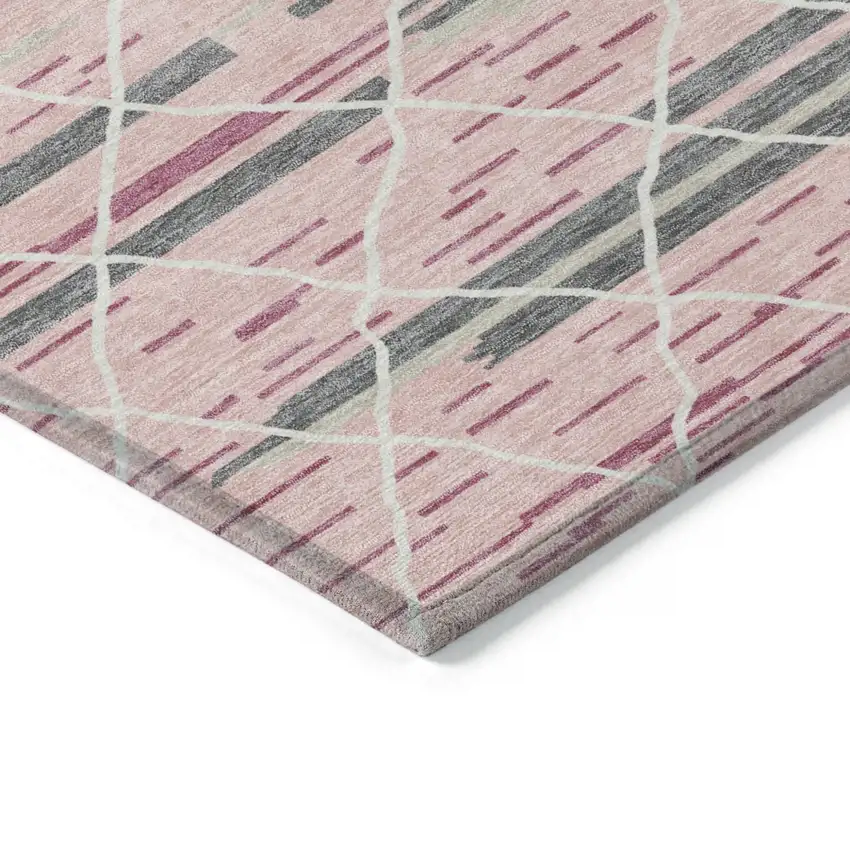 Pink Gray And Ivory Striped Washable Indoor Outdoor Area Rug Photo 5