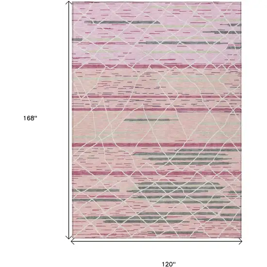 Pink Gray And Ivory Striped Washable Indoor Outdoor Area Rug Photo 3