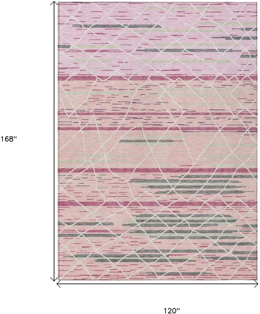 Pink Gray And Ivory Striped Washable Indoor Outdoor Area Rug Photo 3