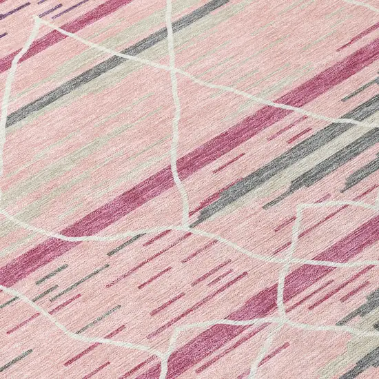 Pink Gray And Ivory Striped Washable Indoor Outdoor Area Rug Photo 6