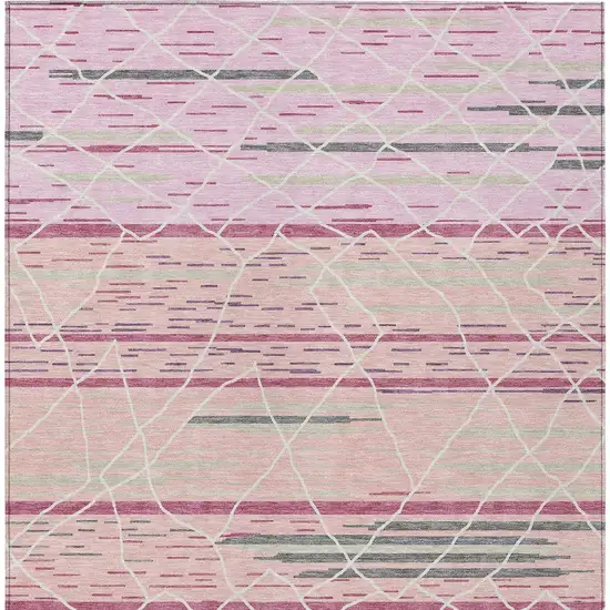 Pink Gray And Ivory Striped Washable Indoor Outdoor Area Rug Photo 7