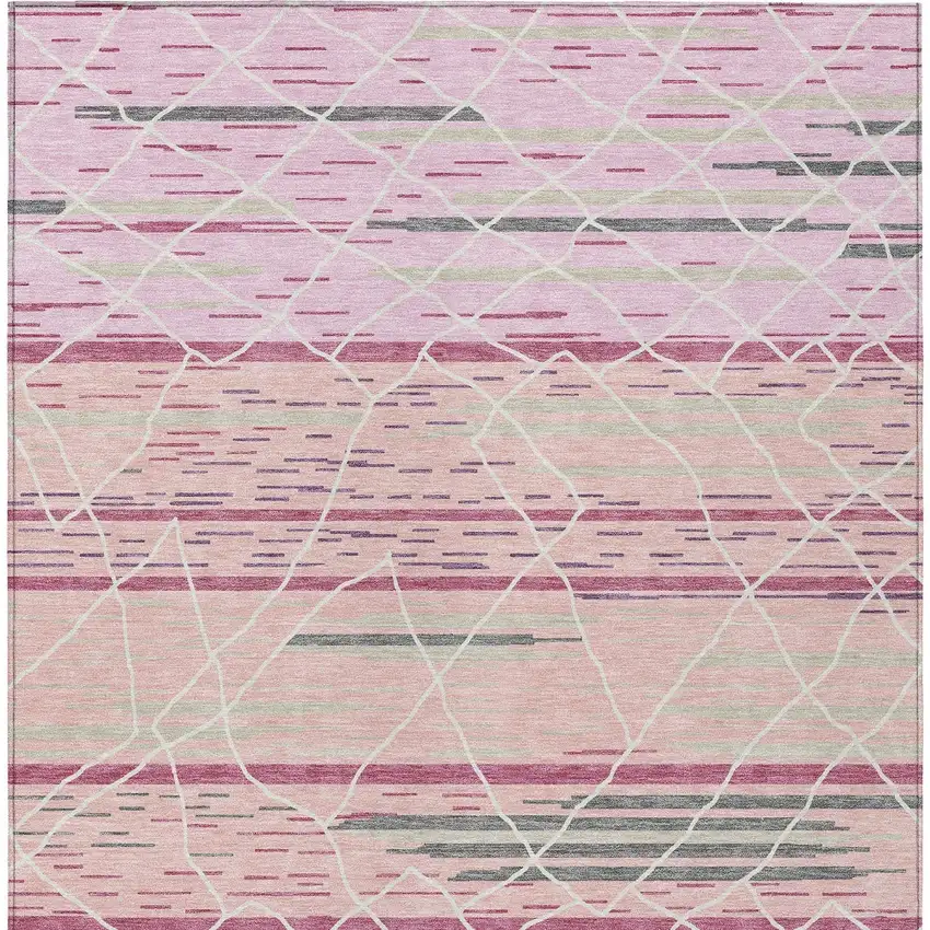 Pink Gray And Ivory Striped Washable Indoor Outdoor Area Rug Photo 7