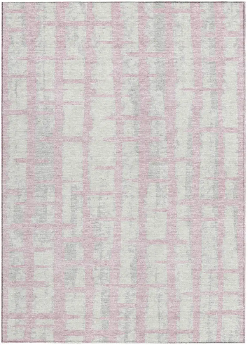Pink Gray And Ivory Striped Washable Indoor Outdoor Area Rug Photo 6