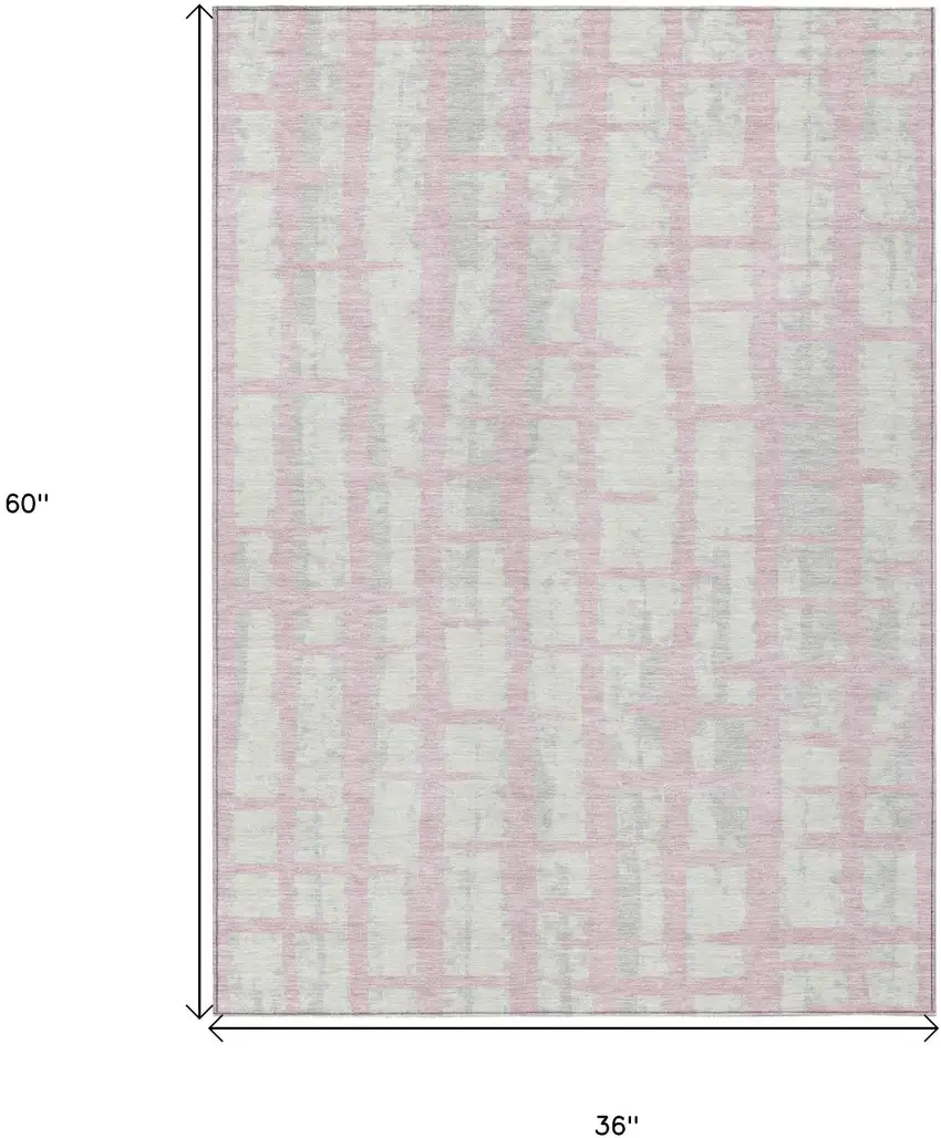 Pink Gray And Ivory Striped Washable Indoor Outdoor Area Rug Photo 3