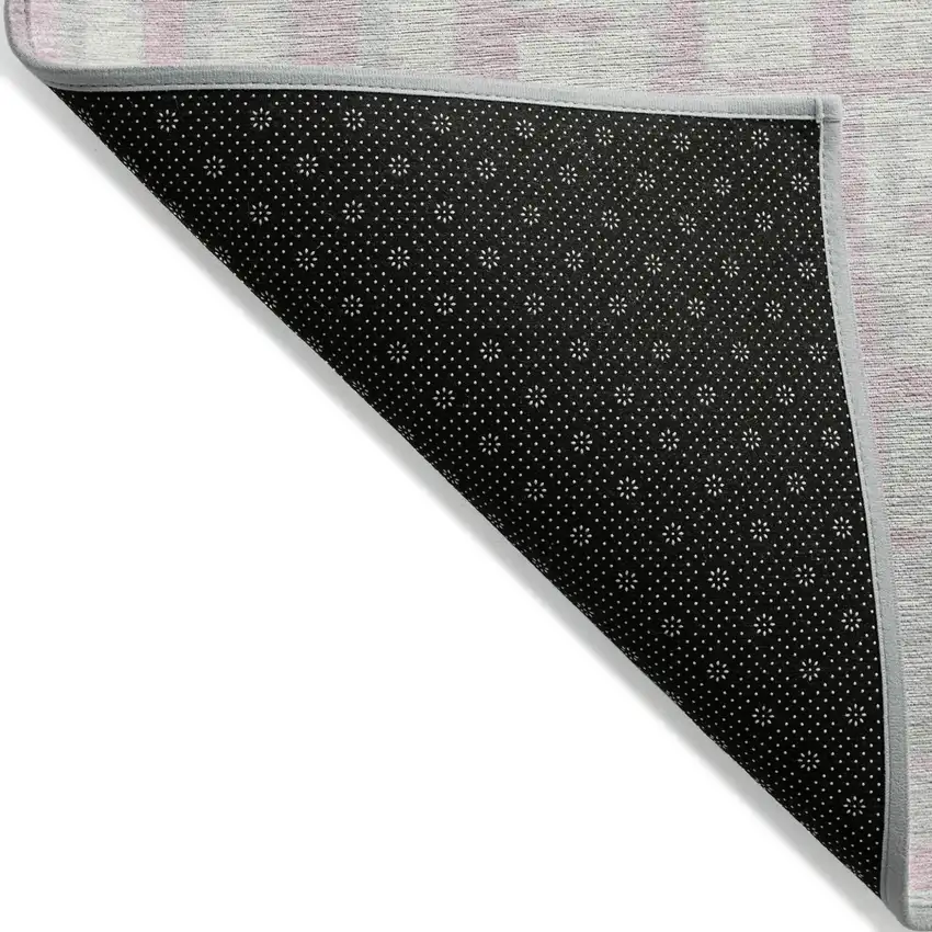 Pink Gray And Ivory Striped Washable Indoor Outdoor Area Rug Photo 4