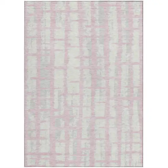 Pink Gray And Ivory Striped Washable Indoor Outdoor Area Rug Photo 7