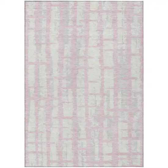 Pink Gray And Ivory Striped Washable Indoor Outdoor Area Rug Photo 2
