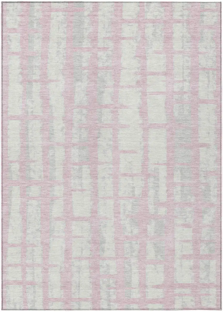 Pink Gray And Ivory Striped Washable Indoor Outdoor Area Rug Photo 2