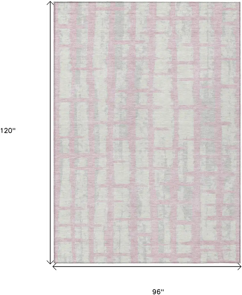 Pink Gray And Ivory Striped Washable Indoor Outdoor Area Rug Photo 3