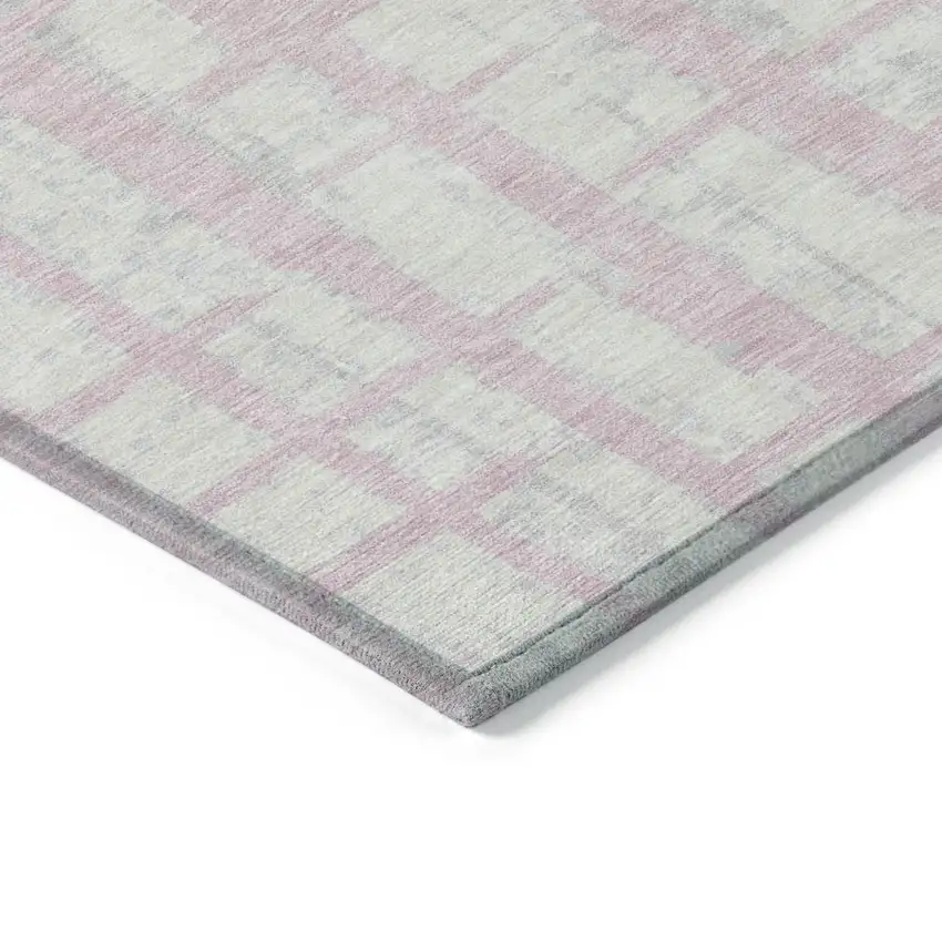 Pink Gray And Ivory Striped Washable Indoor Outdoor Area Rug Photo 5