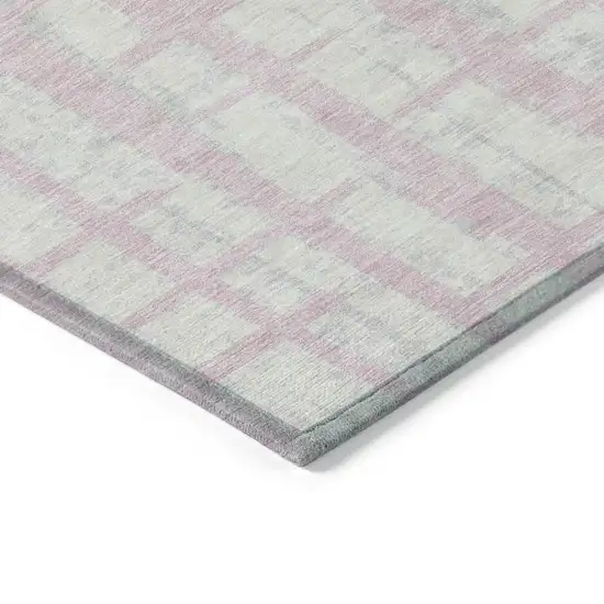 Pink Gray And Ivory Striped Washable Indoor Outdoor Area Rug Photo 5