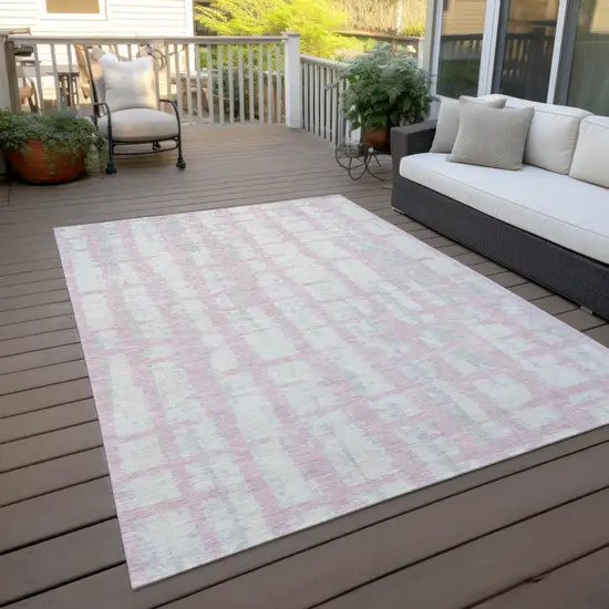 Pink Gray And Ivory Striped Washable Indoor Outdoor Area Rug Photo 8