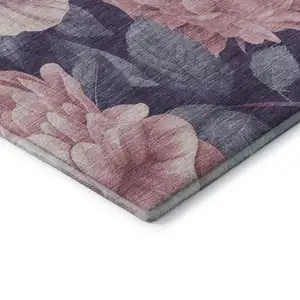 Photo of Pink Gray And Mauve Floral Washable Area Rug With UV Protection