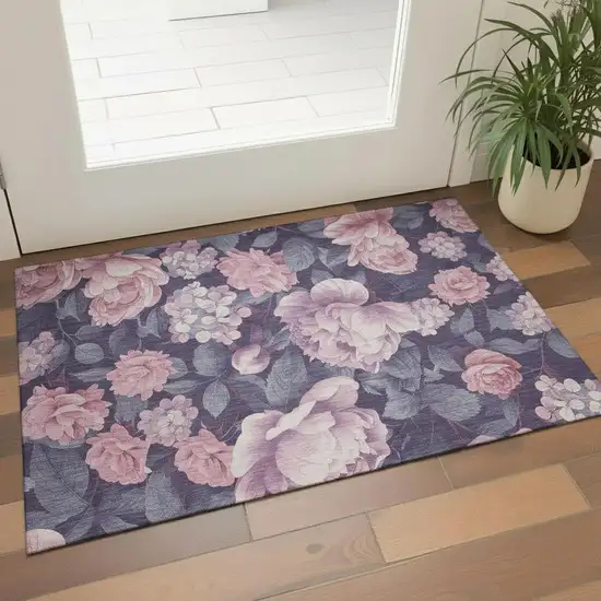 Pink Gray And Mauve Floral Washable Area Rug With UV Protection Photo 2