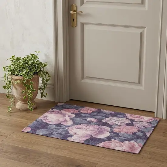 Pink Gray And Mauve Floral Washable Area Rug With UV Protection Photo 1
